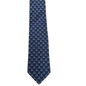 Brooks Brothers Silk Christmas Wreath Holiday Tie Navy Blue 60" x 3 1/2" Party